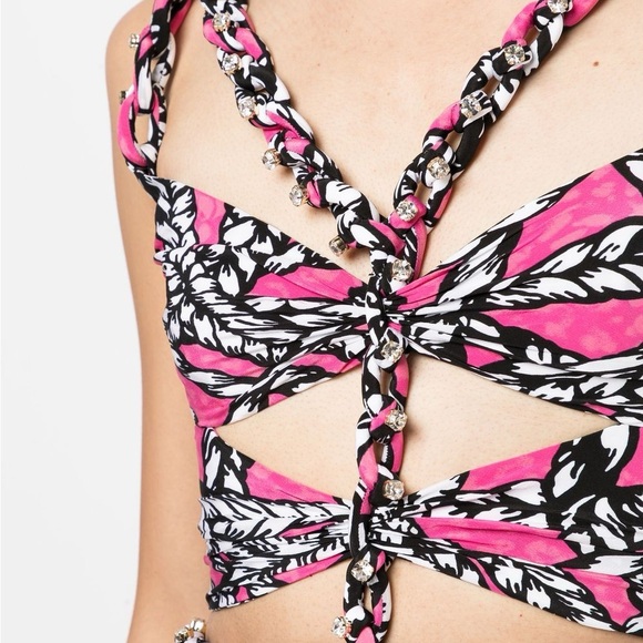 NWT AREA NYC ROPE FUCHSA BEADED/ RHINESTONED SILK DRESS - Picture 9 of 12